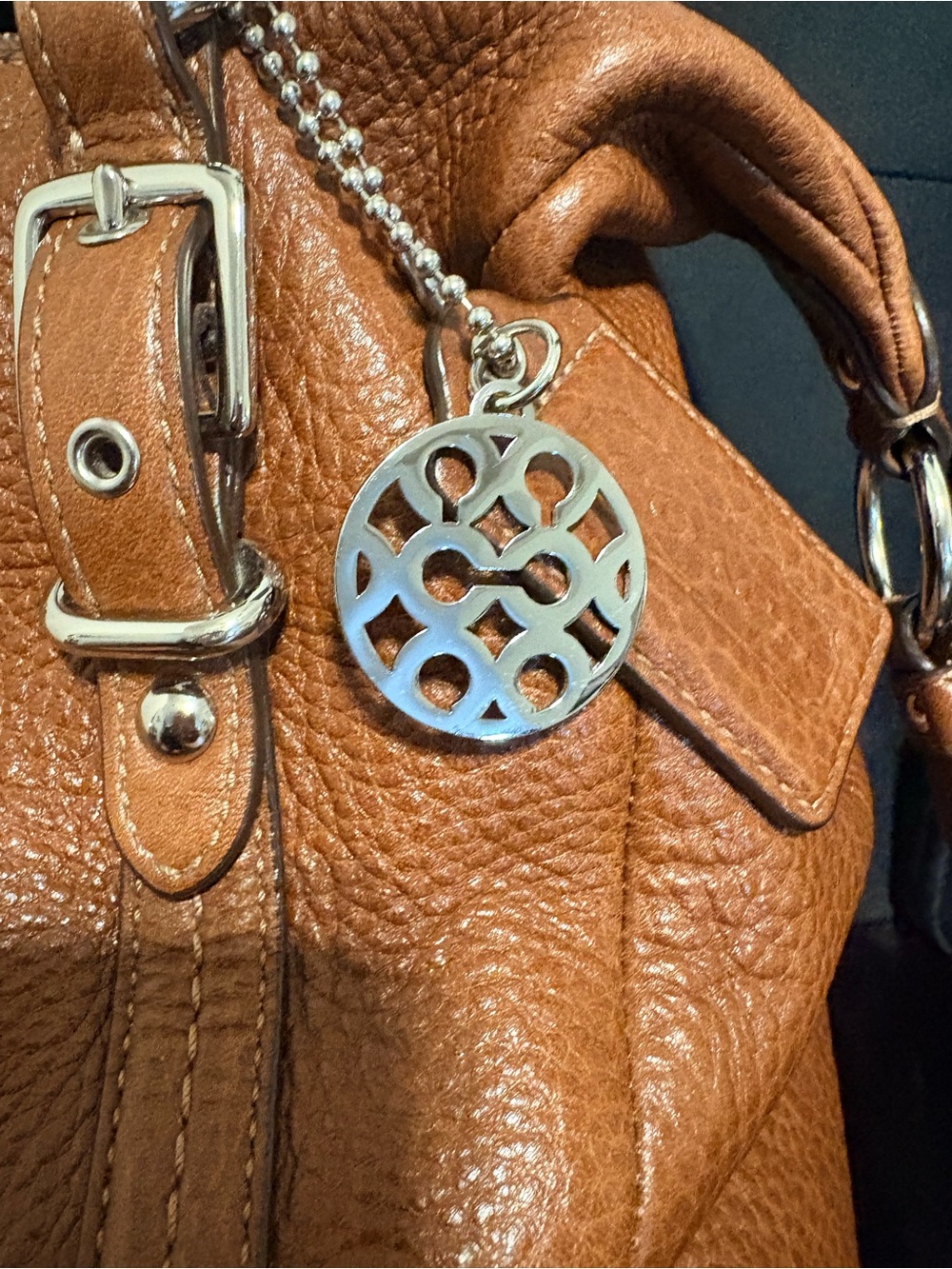 Vintage Coach Alexandra Pebbled Leather Shoulder Bag in Cognac - Picture 5 of 10